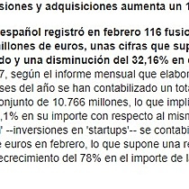 El importe de fusiones y adquisiciones aumenta un 11,3% en febrero